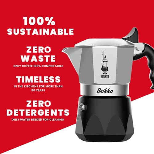 Bialetti Brikka Moka Pot - Crema-Rich Stovetop Espresso Maker, Italian Coffee Maker, 2 Espresso Shots (3.4 oz - 100 ml), Black
