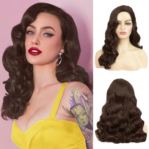Image of Swiking Brown Long Curly Wigs for Women Wavy Finger Wave Nature Hair Costume Wigs for Cosplay Party