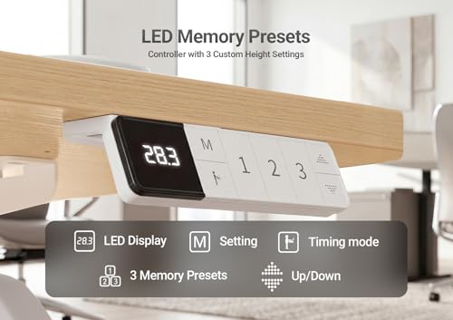 Image of YDN Electric Standing Desk Adjustable Height, 63 x 24 Inches Sit Stand up Desk with Memory Presets & Cable Management, Home Office Desk for Office & Computer Workstation, White Frame /Nature Top