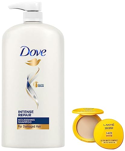 Image of Dove Intense Repair Shampoo, 1L & Lakme Sun Expert Ultra Matte SPF 40 PA+++ Compact, 7g