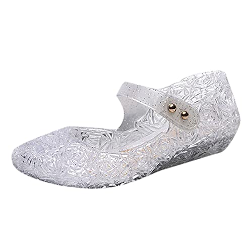 Princess Shoes Girls Sandals Jelly Mary Jane Dance Party Cosplay Shoes for Kids Toddler Flat Thong Sandal (White, 12.5)
