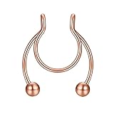 Anillo de anillo con hebilla para anillos Piercing de acero inoxidable Clip en tabique Clicker Nariz Hoop Anillo Piercings Joyas para mujeres hombres Anillo Piercing Piercing (oro rosa, One Size)