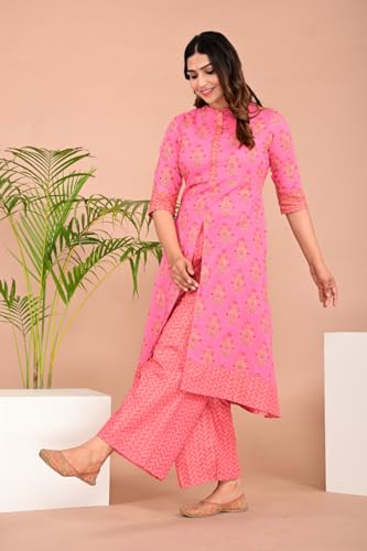Image of Women Rayon Straight Golden Foil Printed Kurta with Palazzo || Kurti with Palazzo Set for Casual Party & Festival Wear in Round Neck with 3 /4 Sleeve for Girls