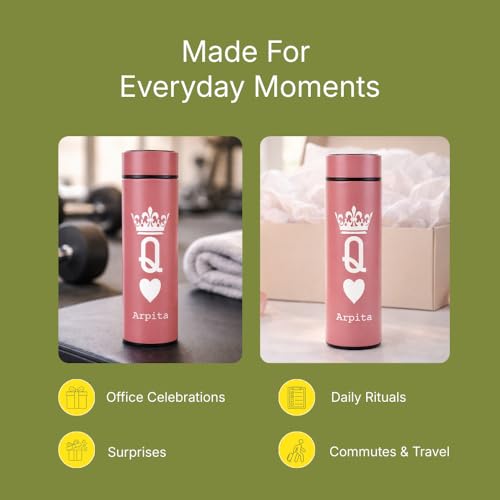 Image of fnp LED Temperature Custom Name Bottle | Personalised Water Bottle with Smart Temperature Display | Suitable for Office, School, Travel, Gifting & Daily Use (Queen Pink)