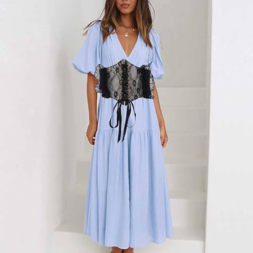 Bounzhi Women Wide Elastic Corset Belt Stretch Leather Belt Dresses Belt Lace Vintage Waist Belt Buckle for Women and Girls2