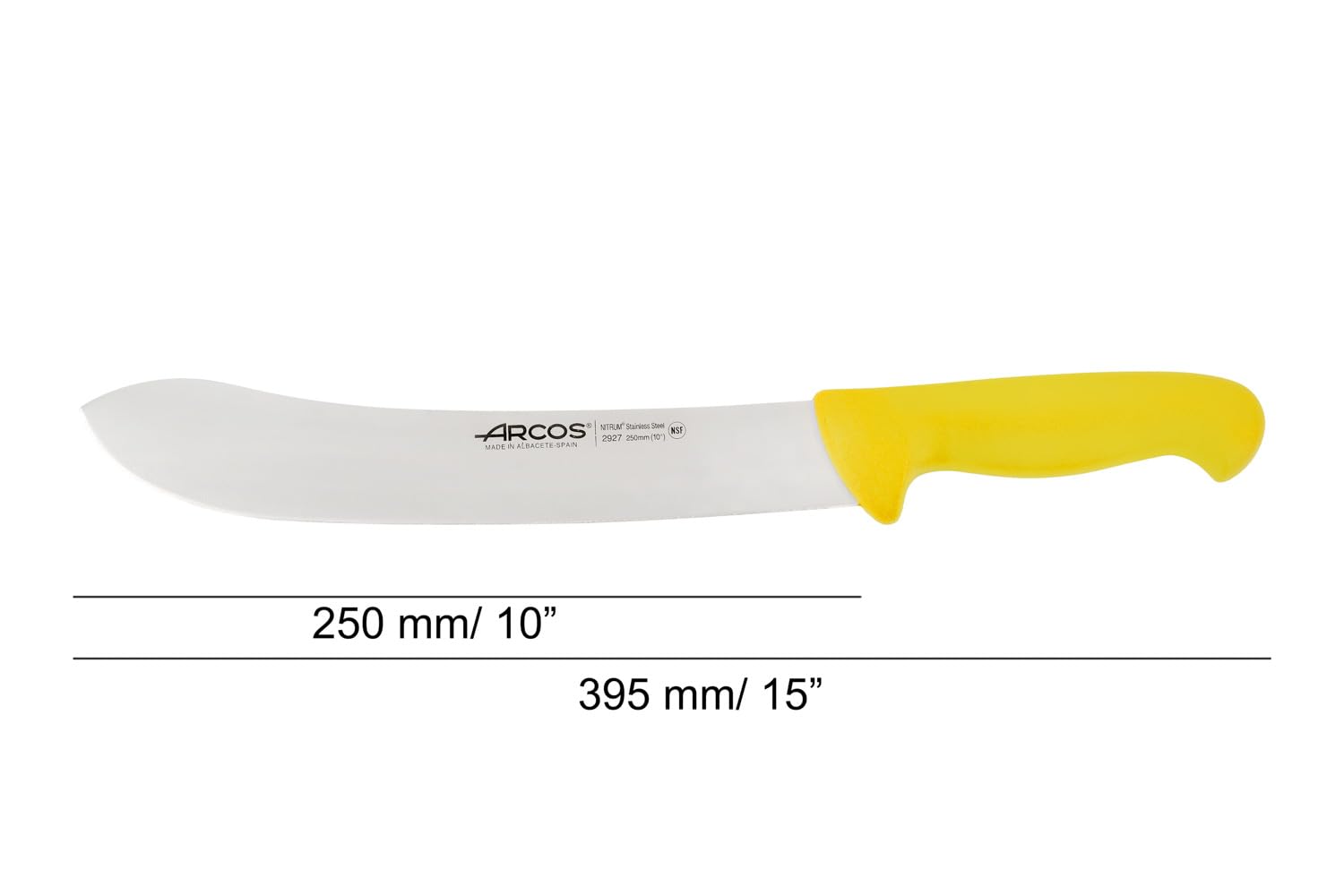 Arcos Serie 2900 - Cuchillo Carnicero y Cuchillo Carne - Hoja 10" Acero Inoxidable Nitrum - Mango Polipropileno Amarillo - Plateado -istema Europeo Identificación Colores - Cuchillo Resistente 7''