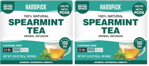 Image of HANDPICK, Spearmint Tea Bags (100 Herbal Tea Bags) |Refreshing Mint Tea | Non-GMO | Round Eco-Conscious Teabags (Pack of 2)