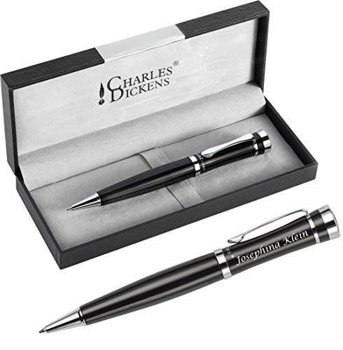 Bolígrafo de metal grabado Charles Dickens modelo Rochester con mina negra y estuche