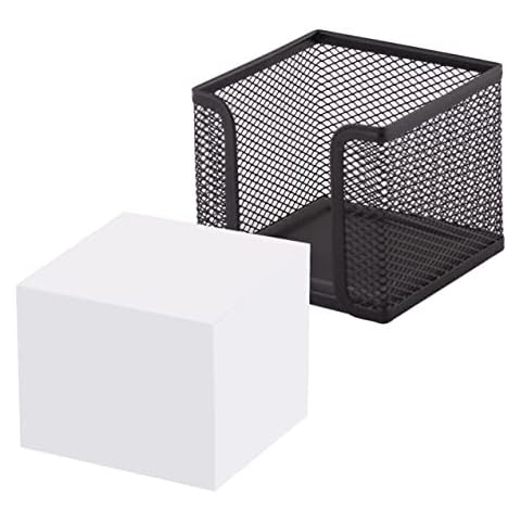 D.RECT - Note Box | Made of Mesh | Solid Metal | for Modern Workplace | Black | with Note Pad 700 Sheets - 95 x 95 x 80 mm Cover