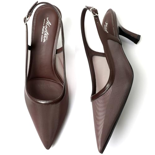 Image of Mostrin Kitten Heels for Women Slingback Pointed Closed Toe Heels Women's Pumps Shoes for Wedding, Party, Commuting