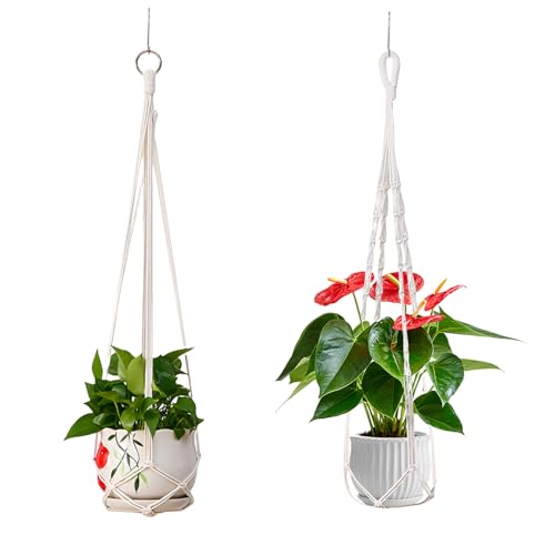 FENGCHUANG 2 Pièces Macramé Support Pots pour Fleur Macramé 87 cm de Long Suspension Slante avec Un Crochet Style Bohème Tissé à la Main Convient pour Les Plantes D'intérieur et la Décoration