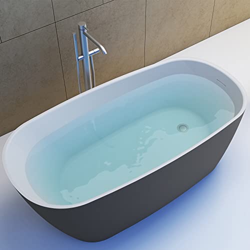Mokleba 59" Acrylic Freestanding Bathtub, Single Slipper Free Standing Tub, Soaking Tub With Integrated Slotted Overflow, Toe-Tap Chrome Drain, Cupc Certified, 37°Grey #TOP1