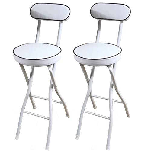 High Breakfast Bar Folding Chair Padded Stool (22/24/26 Inch) For Home Kitchen Garden Indoor Outdoor,W/Backrest, No Assembly,Set Of 2 (Color : White, Size : 55Cm(22Inch)) #TOP20
