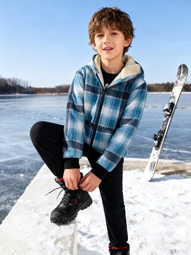 Image of Boys Fleece Jacket with Hood Unisex Child Sherpa Lined Zip Up Warm Coat Hooded Sweatshirt Outerwear