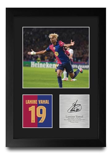 Photo autographe signée Lamine Yamal Barcelone cadre A4