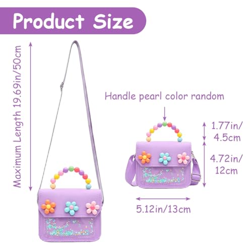 Image of PATPAT Flower Sling Bag for Girls, Fashion Purple Cute Hand Bag for Girls Shoulder Bags Stylish Gifts for Kids Age 3-8 Purse for Girl Cross Body Bags for Woman, 13x5.5x13cm