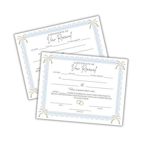 Certificat de renouvellement de vœux de mariage 21,6 x 27,9 cm souvenir en lin