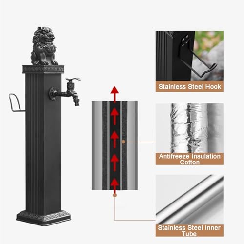 Colonna d'acqua da giardino, colonna d'acqua da giardino indipendente, rubinetto da giardino con colonna d'acqua in acciaio inossidabile con supporto per tubo flessibile per patio, terrazza,