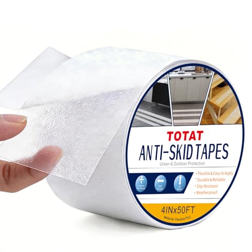 Image of Clear Anti Slip Tape for Stairs & Bathtubs, 4 inch x50FT Non-Skid Transparent Grip Tape - Soft PVC Safety Traction for Bare Feet, Pool Decks, Boats, Shower Floors