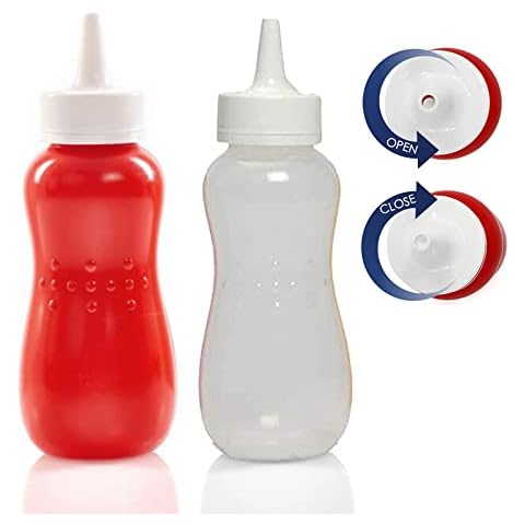 Gluman Squeezy Sauce Bottles with Twist Nozzle Cap 390ml, Food Grade Plastic Squeeze Condiment Bottle Set Cover