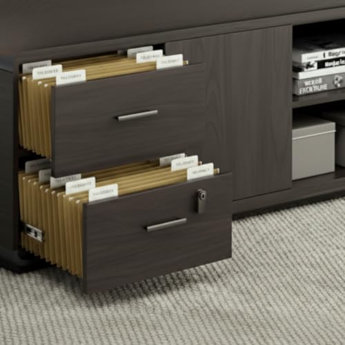 Image of Lakdi The Furniture Co Luxury Modern Executive L Shape Director Table with Side Storage Dark Wood Finish & Gold Accent Panel - LDL-773