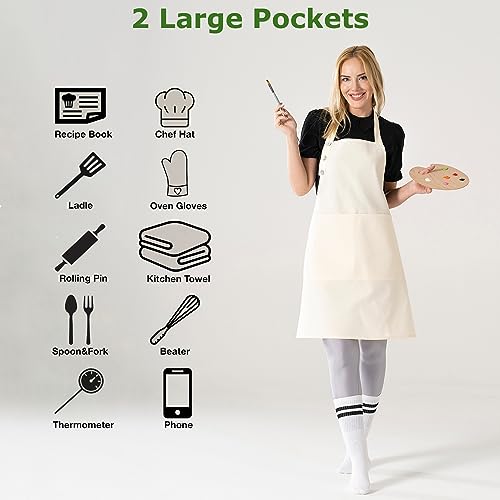 Kitchen Apron Waterdrop Resistant Cotton Apron with adjustable Aprons for Women with Pockets 10 Color option Cooking Powder Pink Apron (Powder Pink) - Image 3