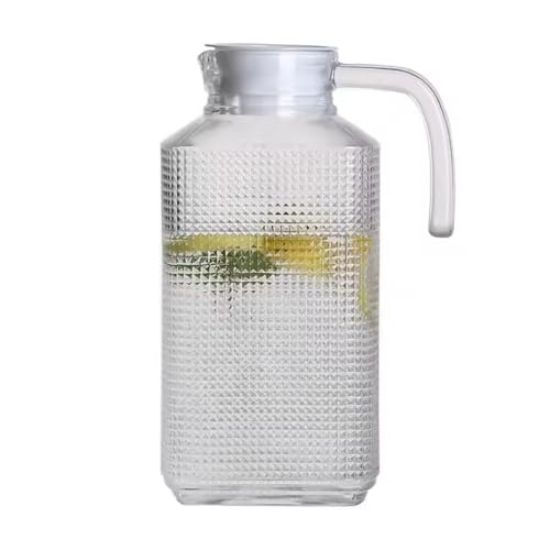 HOMESHOPA Glass Water Jug with Lid, 1 Pack 1.6 Litre Water Pitcher Carafe Jug for Hot/Cold Water Ice Tea Coffee Milk & Juice Beverage, Transparent Glass Fridge Door Water Jug with Spout and Handle