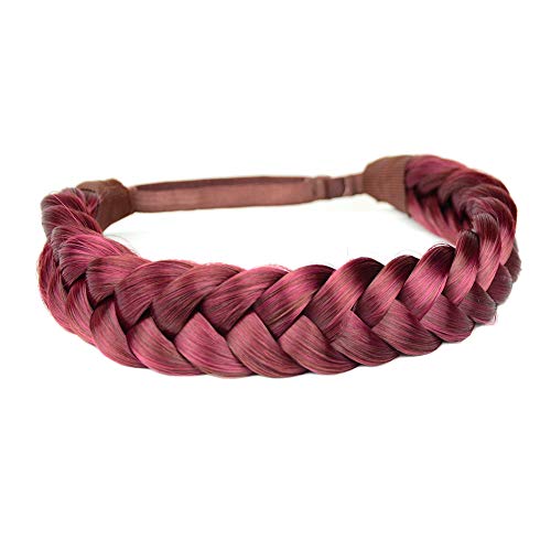 Diguan Huge 2 Strands Thick Synthetic Hair Braided Headband Classic Chunky Plaited Braids Elastic Stretch Hairpiece Women Girl Beauty Accessory, 4Oz (Burgundy) #TOP2