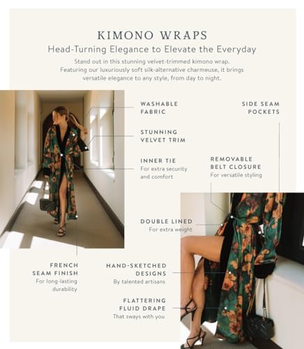 KIM+ONO Women's Kimono Wrap - Watercolor Floral, Charmeuse Kimono Wrap for Women and Men2