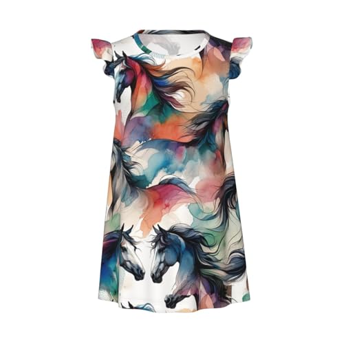 Augenstern Flutter Sleeve Nightgown Watercolor-Colorful-Horse Soft Sleepwear Nightdress