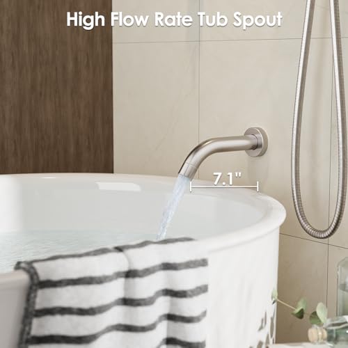 Image of Gabrylly Bathtub Shower Faucet Set, Tub Shower System with 3-Way Shower Valve, High Pressure 10 inch Rain Shower head with Handheld Spray Combo, Wall Mounted Rainfall Shower Head Set, Brushed Nickel