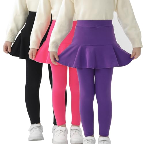 Image of StyleSavvy Trendy Girls' Leggings with Skirt - 2 Pack of Cotton Ruffle Skirt Pants for Kids for 3-8 Years