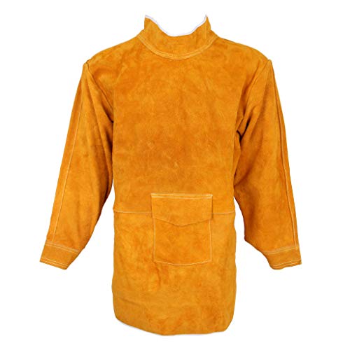 D DOLITY Combinaison de Soudage Veste de Soudeur Tablier Charpentier Cuir de vachette artificiel - Jaune 85cm