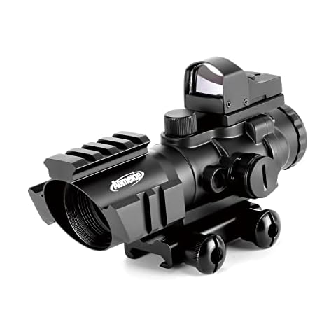 Aomekie 2-in-1 Combo Prism Rifle Scope 4X32 Compact Tactical Red & Green Dot Holographic with Adjustable Brightness Cover