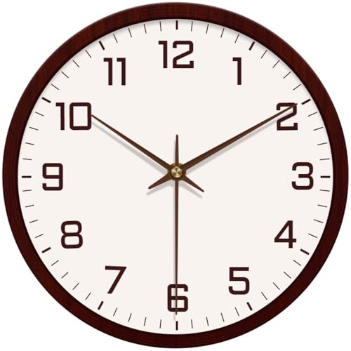 Image of STAR WORK Silent Non-Ticking Wall Clock 12 inch Inch Analog Clock & LCD Display | Calendar Date, Day, Temperature, Operated Decorative Clock for Living Room, Kitchen, Bedroom,Office (White Brown)