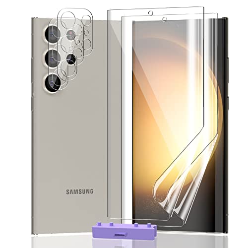 AnnhanT Protector Pantalla para Samsung Galaxy s23 Ultra, TPU Película protectora 2 Piezas y Galaxy s23 Ultra Protector de Lente de cámara 2 Piezas - [HD/Antiarañazos] Fácil instalación