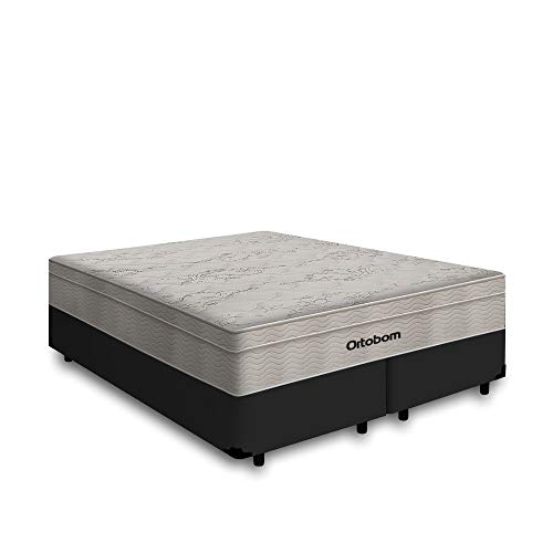 Cama Box Queen Preta + Colchão De Molas Ensacadas - Ortobom - AirTech SpringPocket 158x198x60cm