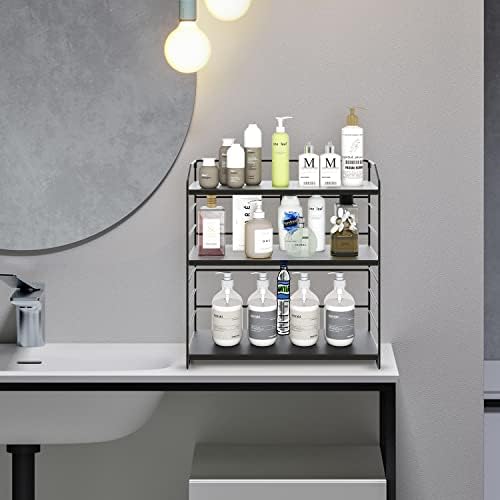 AIRUJIA 3-Tier Adjustable Spice Rack Organizer, Kitchen Countertop Storage Shelf for Jar Bottles, Stainless Steel Container for Rustproof Kitchen Countertop Storage And Bathroom Storage,Black