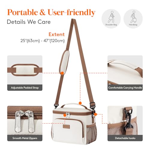 Lifewit Insulated Lunch Bag for Men, Thermal Lunch Box for Women Cool Bag, Reusable Leakproof Lunch Tote Bag with Adjustable Shoulder Strap for Adult for Work Picnic School Beach, Cream, 9L 12 Can