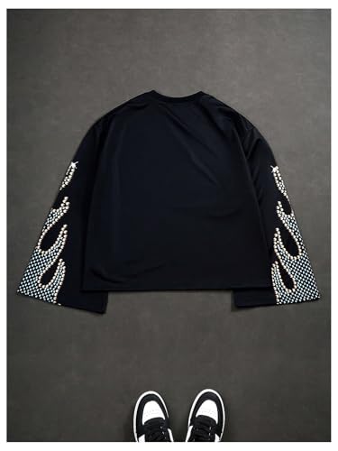 Image of VIPWOLF Men's Number Graphic Long Sleeve Jersey Shirts Oversized Y2K Round Neck 2 in 1 T-Shirts Streetwear Top