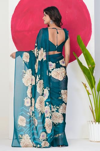 Image of MIRCHI FASHION Women Saree Floral Printed Chiffon | Breathable Lightweight Summer Sari for Office and Daily Use with Unstitched Blouse (Available in 20 Styles)