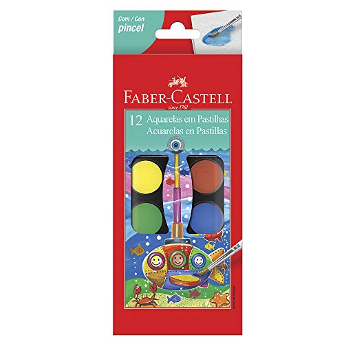 Pastilha de Aquarela Estojo com 12 Cores, Faber-Castell, 19.0012, Multicor