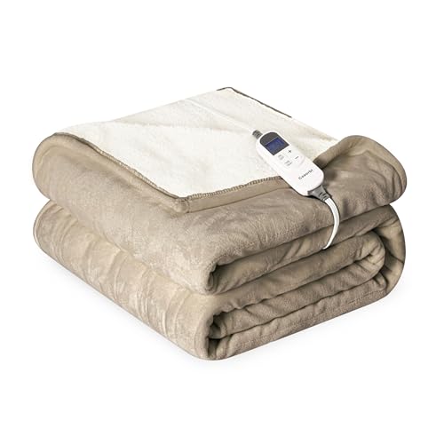 Cozorbt Heat Blanket 50”x60” Throw,Soft Flannel & Sherpa Reversible Electric Blanket with 10...