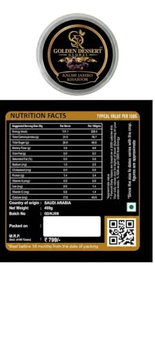 Image of Golden Dessert Global Kalmi(Safawi) Jumbo Khajoor Premium Dates | Natural Kalmi Dates Dry Fruit | Soft & Naturally Sweet Arabian Dates | Rich in Nutrition | Fresh & Hygienically Packed | Healthy Energy Snack | No Added Sugar | Natural & Vegetarian (Pack of 2)