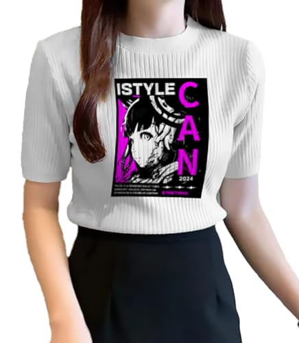 Image of Istyle Can Plain Round Neck Rib Knit Regular Top for Women (Large, White (Istyle))