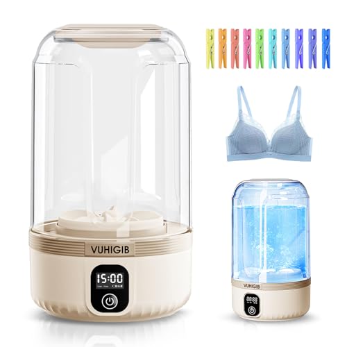 Portable Washing Machine, 7000mAh Rechargeable Wireless Washer with 10 PCS Clothespins Deep Cleans Baby Clothes Underwear Socks Delicates 1.5L Mini Washer for Travel Camping Dorm RV Apartment (Khaki)