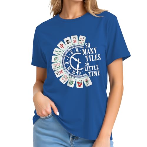Image of Mahjong Shirts for Women-Mahjong Tiles Clock Short Sleeves | Soft Lightweight Crew Neck Shirt Great for Mahjong Party Gatherings Game Night Gift Tee for Mahjong Players