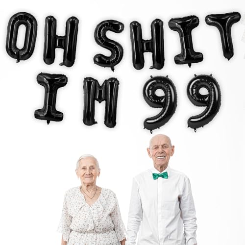Image of Oh I'm 99! Latex Balloons 16 Inch Black Hallo Ninety Nine Cheers to 99 Years Old Theme Decor for Man Woman Happy 99th Birthday Party Photo Studio Prop Flag Decorations Favors Supplies