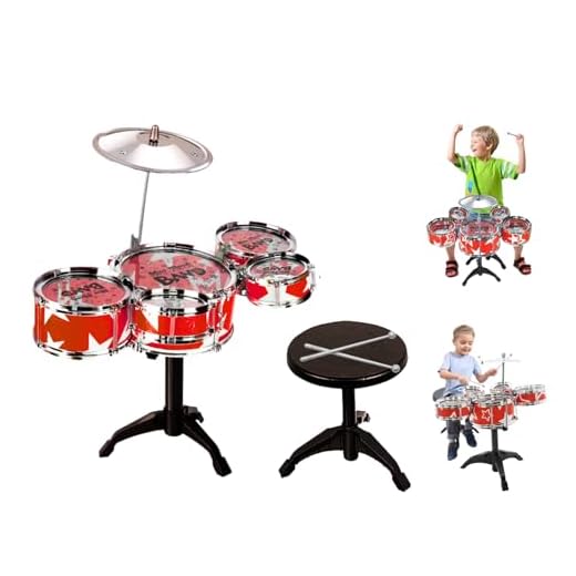 AMTOYS - Set de Bateria Infantil con 5 Piezas - Instrumento Musical para Ninos - Regalo de Cumpleaños, Navidad - 3 Años en Adelante (Rojo)