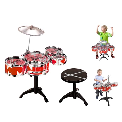 AMTOYS - Conjunto de bateria infantil com 5 peças - instrumento musical para crianças - presente de aniversário, Natal - 3 anos em frente (vermelho)